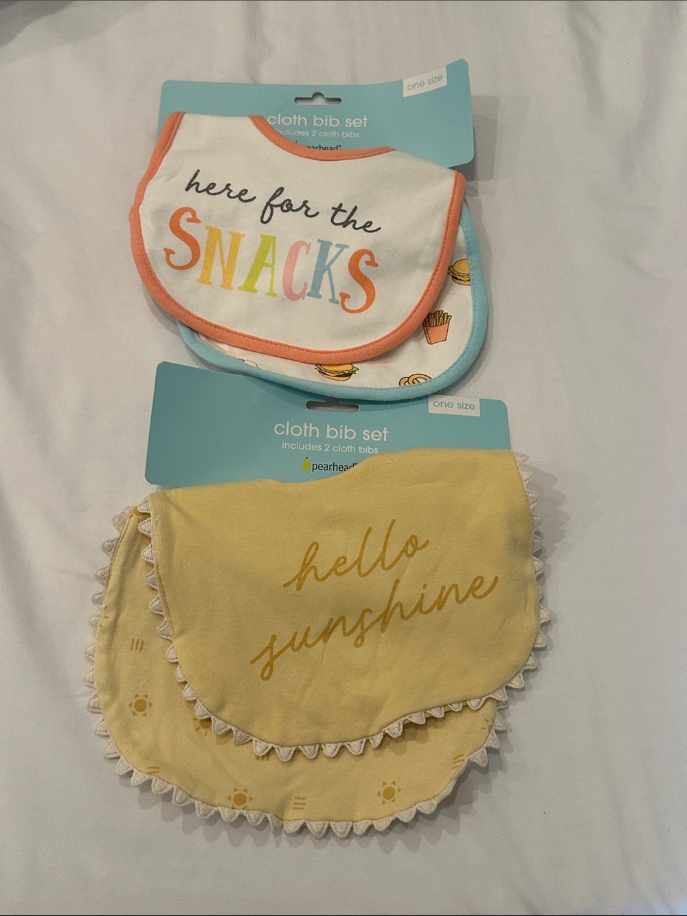 Pearhead Cloth Bib Set - White, Orange, Yellow, Blue, Cream